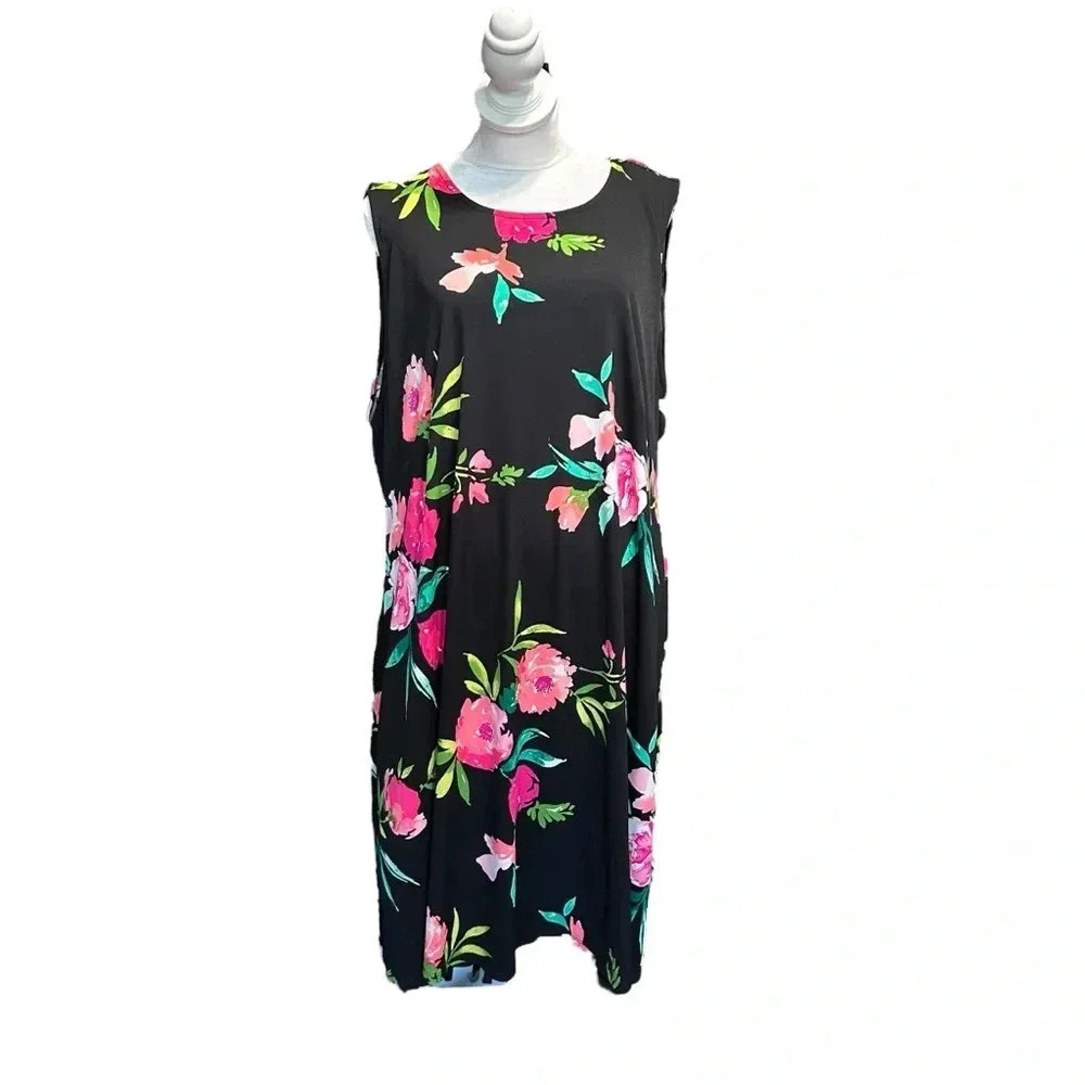 Jessica Howard women's size 16w sleeveless midi black floral dress
